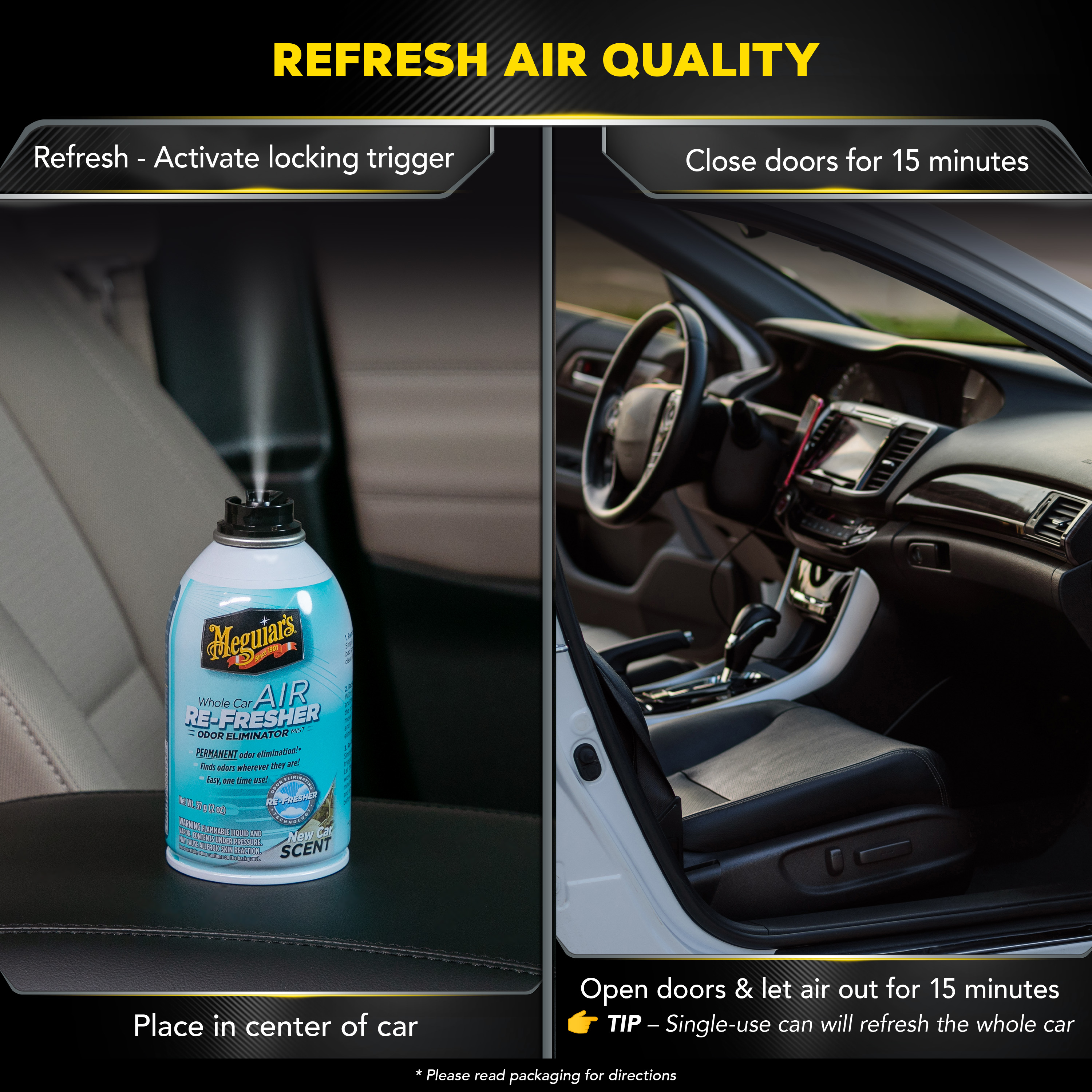 Meguiar's Whole Car Air Re-Fresher Odor Eliminator Mist - New Car Scent,  G16402, 2 oz, Stand Alone Aerosol 